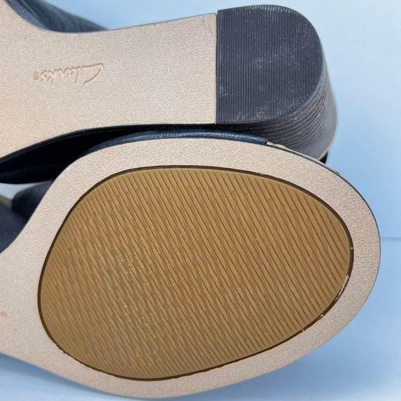 Clarks Spiced Meadow Blk Leather Wedge Open Toe Sandals Comfort Fit Sz 10 As New - Picture 13 of 15